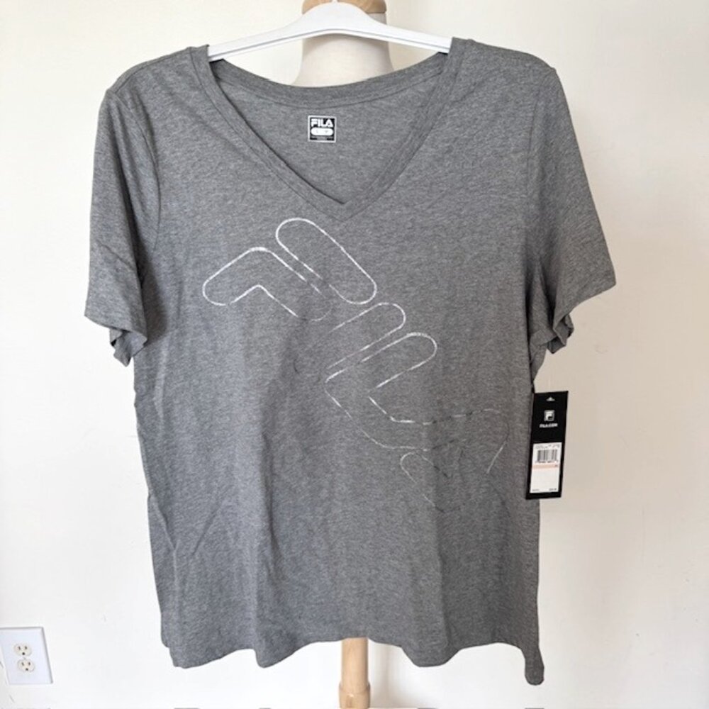 Women's Plus NWT FILA V-Neck Short Sleeve T-Shirt, Gray, 2X